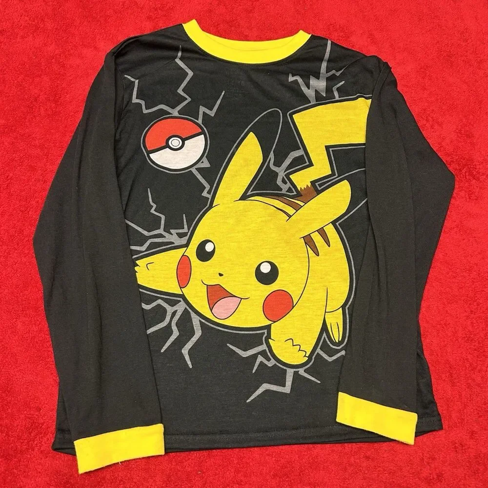 Pokémon Pikachu Pajama Top Youth 14/16 Black Long Sleeve Flame Resistant Sleep